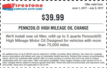 Firestone High Mileage Oil Change Coupon