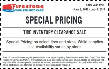 Firestone Tire Inventory Clearance Sale Coupon