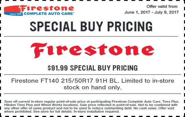 Firestone Tire Special Buy Pricing Coupon